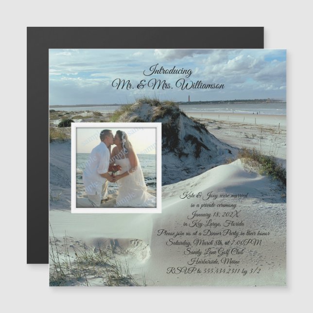 Invitation Magnétique Dunes Photo Mariage Privé Réception Annoncée (Devant / Derrière)
