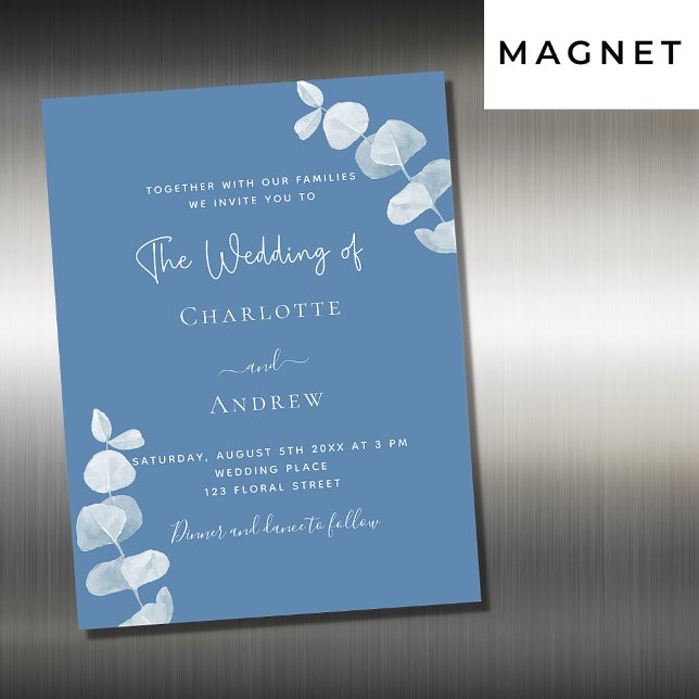 Invitation Magnétique Dusty bleu eucalyptus mariage de luxe (Créateur téléchargé)