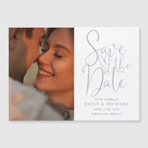 Invitation Magnétique Dusty Blue Photo Mariage Élégant Enregistrer La Da