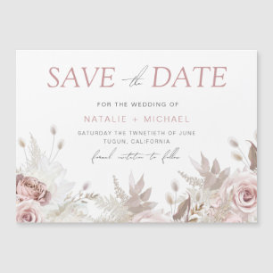 Invitation Magnétique Dusty Rose Floral Blush Wedding Enregistrer La Dat