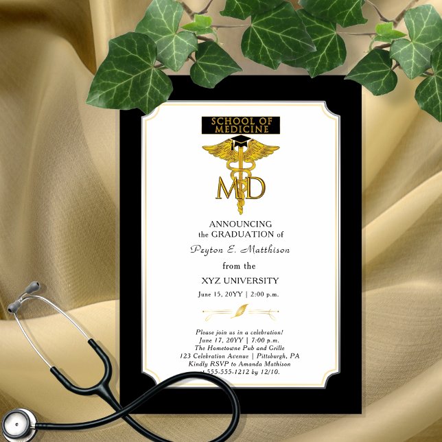 Invitation Magnétique École de médecine | Doctorat en médecine I (Elegant "School of Medicine" University Non-Photo Graduation Announcement  Party Magnet Invitation)