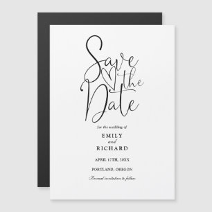 Invitation Magnétique Économisez la date de mariage moderne en noir et b