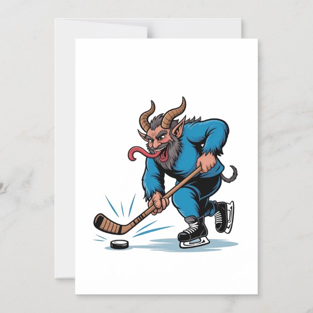 Invitation Magnétique Éffrayant Krampus Jouer au hockey sur glace Noël (Recto)
