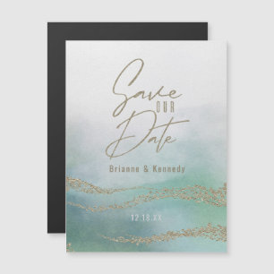 Invitation Magnétique Élégant aquarelle aqua océan & or Date de sauvegar