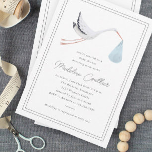 Invitation Magnétique Elégant Baby shower de cigognes à main tiré