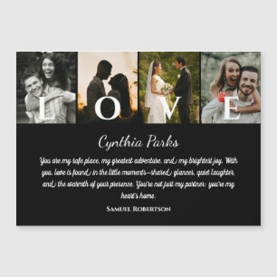 Invitation Magnétique Elégant Black Custom 4 Photos Pour Couples Mariage