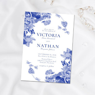 Invitation Magnétique Elégant bleu blanc Fleur Chinoiserie Chic Mariage