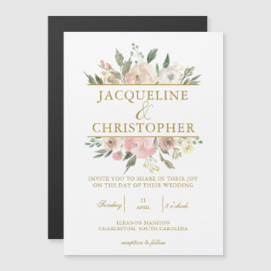 Invitation Magnétique Élégant Blush rose Floral Mariage de script or