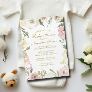 Invitation Magnétique Elégant Blush Rose Or Floral Baby Girl Douche