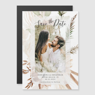 Invitation Magnétique Elégant Boho Floral Pampas Photo Enregistrer La Da