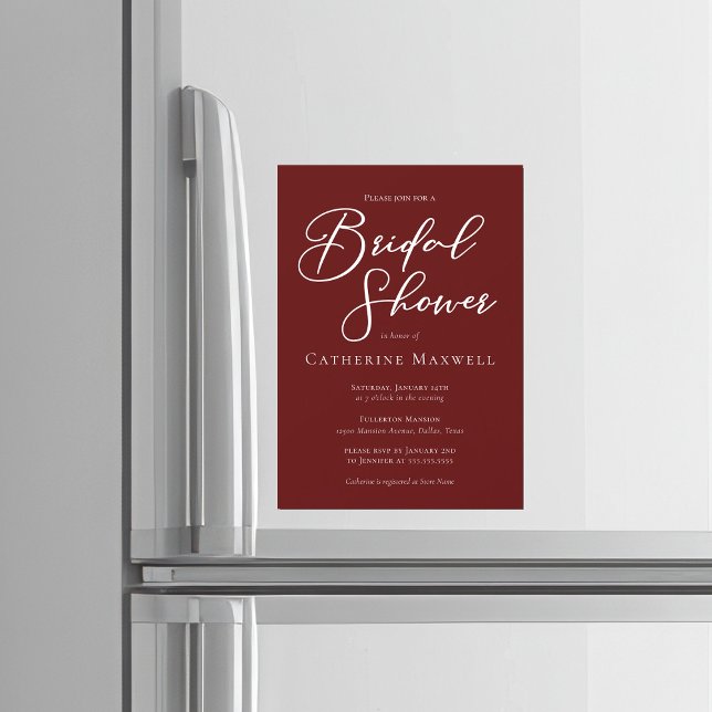 Invitation Magnétique Elegant Burgundy Minimalist Bridal Shower (Créateur téléchargé)