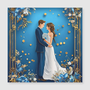 Invitation Magnétique Élégant couple de mariage avec cadre floral