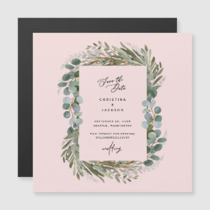 Invitation Magnétique Elégant Eucalyptus Mariage Enregistrer la Date Blu