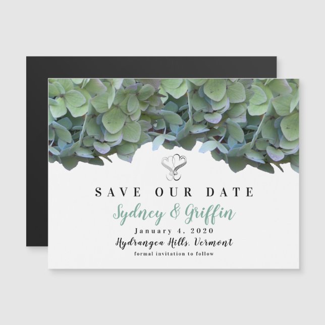 Invitation Magnétique Elegant Floral Green Hydrangea Save Our Date Card (Devant / Derrière)