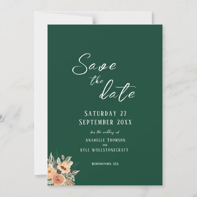 Invitation Magnétique Élégant floral vert foncé Save the Date (Recto)