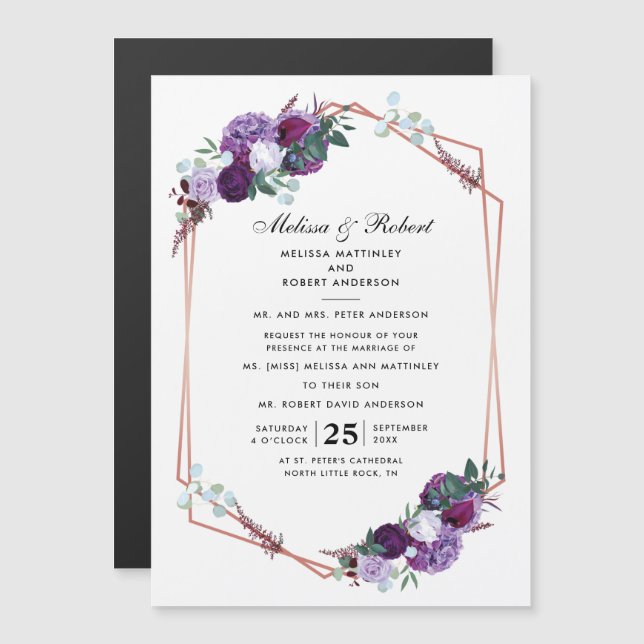 Invitation Magnétique Élégant Floral violet Mariage botanique (Devant / Derrière)