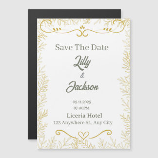 Invitation Magnétique Elegant Gold Leaf Save the Date Card | Modern Wedd
