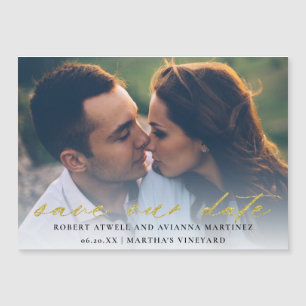 Invitation Magnétique Elégant Gold Texte Photo Mariage Enregistrer La Da