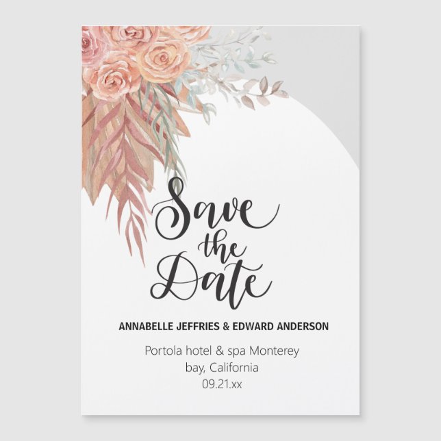 Invitation Magnétique Élégant Herbier de pampas en terre cuite bohème ch (Devant)