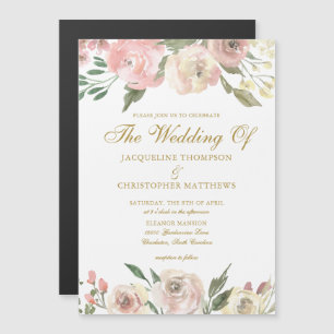 Invitation Magnétique Elégant Jardin Floral Rose Pink Or Rose Bleu Noce