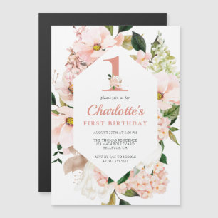 Invitation Magnétique Elégant Magnolia Blush Rose Floral Premier Anniver