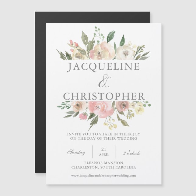Invitation Magnétique Élégant Mariage de printemps floral broyé (Devant / Derrière)