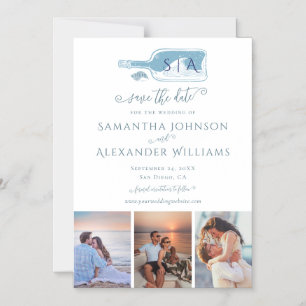 Invitation Magnétique Élégant mariage plage bleu poussiéreux Save the Da