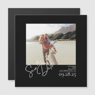 Invitation Magnétique Élégant moderne Solid Black Enregistrer la photo d