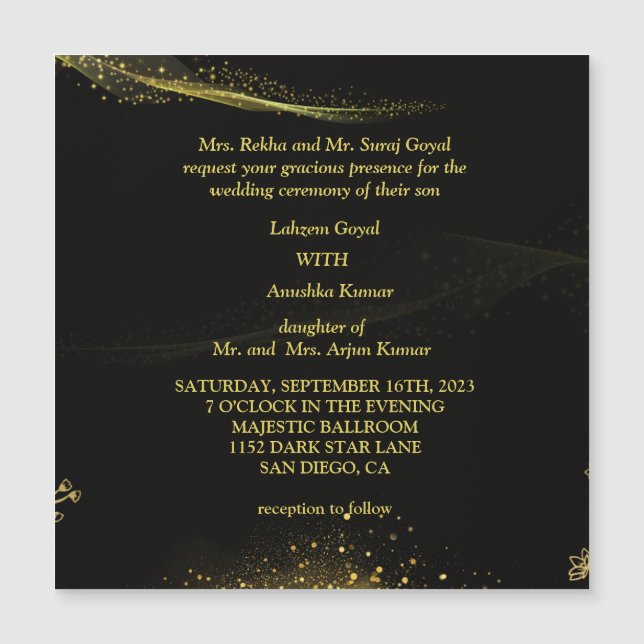 Invitation Magnétique Élégant noir et or (Devant)
