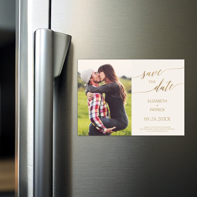 Invitation Magnétique Elégant or calligraphie ivoire Photo Enregistrer l (Créateur téléchargé)