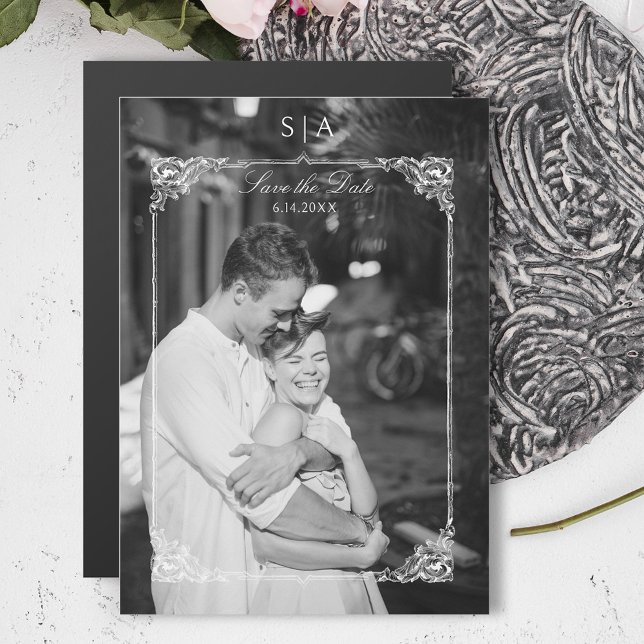 Invitation Magnétique Elégant Rococo Photo Sauvez la date (Créateur téléchargé)