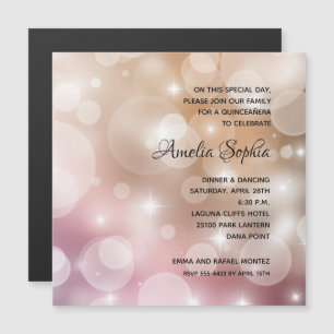 Invitation Magnétique Elégant rose Blush Bokeh Quinceañera