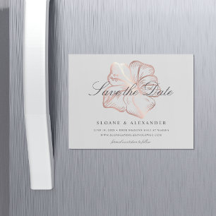 Invitation Magnétique Elégant Rose Hibiscus d'or Mariage Enregistrer la