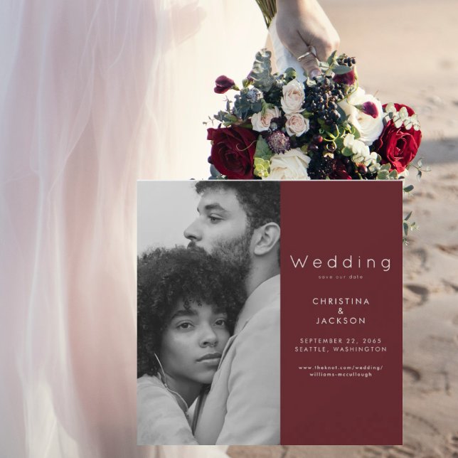 Invitation Magnétique Elégant Ruby Red Couple Photo Enregistrer la date (Créateur téléchargé)