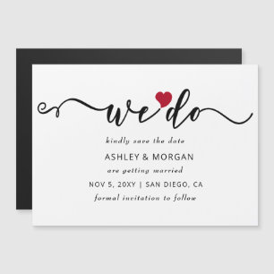Invitation Magnétique Élégant Script Cœur Rouge Nous Sauvons la Date