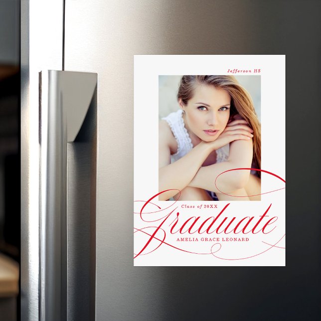 Invitation Magnétique Élégant script de calligraphie rouge (Créateur téléchargé)