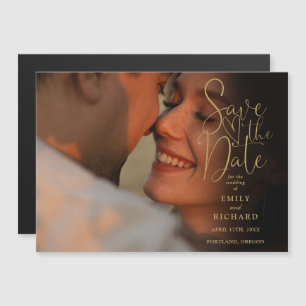 Invitation Magnétique Elégant Script Gold Photo Mariage Enregistrer La D