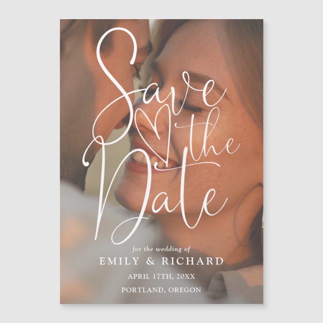 Invitation Magnétique Élégant Script Moderne Mariage Photo Enregistrer L (Devant)