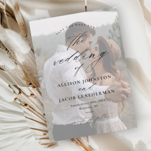 Invitation Magnétique Élégant Script Overlay Photo Wedding Enregistrer L