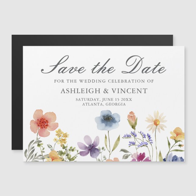 Invitation Magnétique Elegant Spring Wildflowers Save the Date (Devant / Derrière)