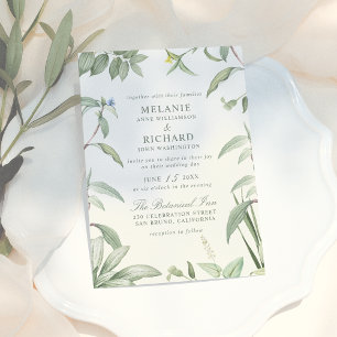 Invitation Magnétique Élégant Vert & Blanc Botanique Feuille Mariage