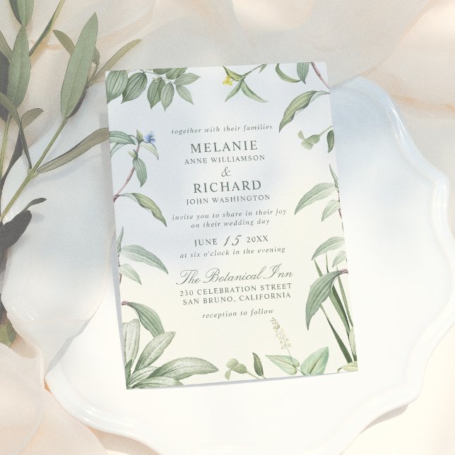 Invitation Magnétique Élégant Vert & Blanc Botanique Feuille Mariage (Créateur téléchargé)