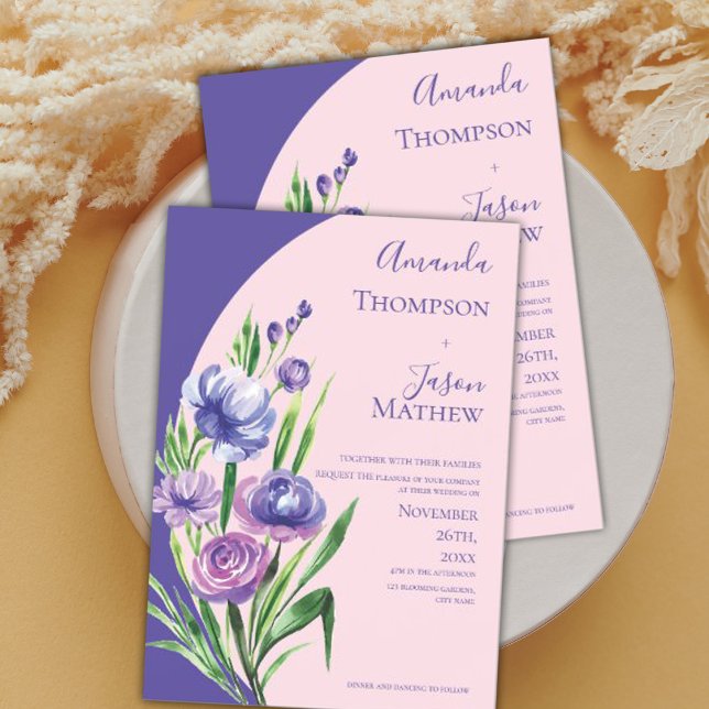 Invitation Magnétique Élégant violet Floral Blush Mariage rose (Créateur téléchargé)