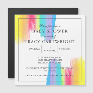 Invitation Magnétique Elégante aquarelle arc-en-ciel Baby shower moderne