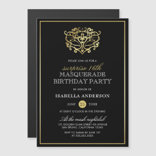 Invitation Magnétique Élégante fête de la surprise de la mascarade noire