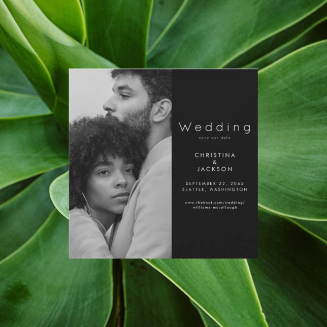 Invitation Magnétique Élégante photo Black Couple Enregistrer la date (Créateur téléchargé)