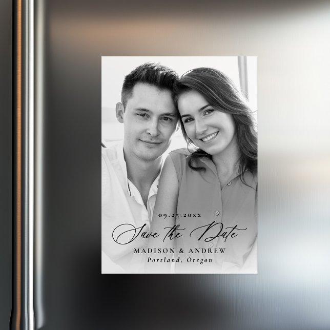 Invitation Magnétique Élégante photo de calligraphie noire Enregistrer l (Créateur téléchargé)