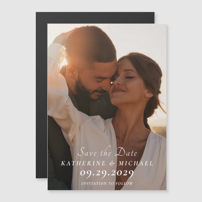 Invitation Magnétique Élégante Photo de Save the Date (Devant / Derrière)