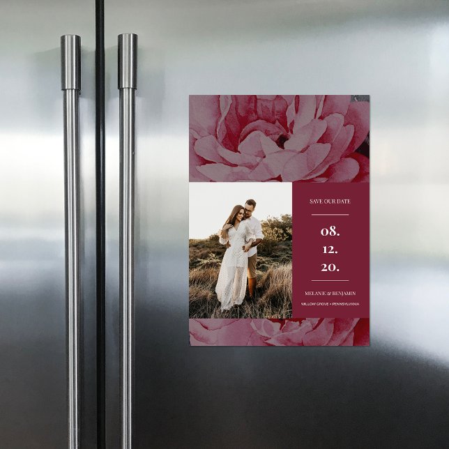 Invitation Magnétique Élégante photo florale Enregistrer la date (Elegant Floral Photo Save the Date Magnetic Invitation)