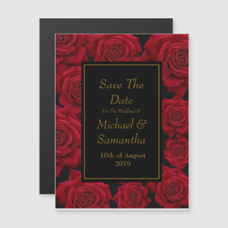 Invitation Magnétique Élégante Rose Rouge - Mariage Enregistrer La Date